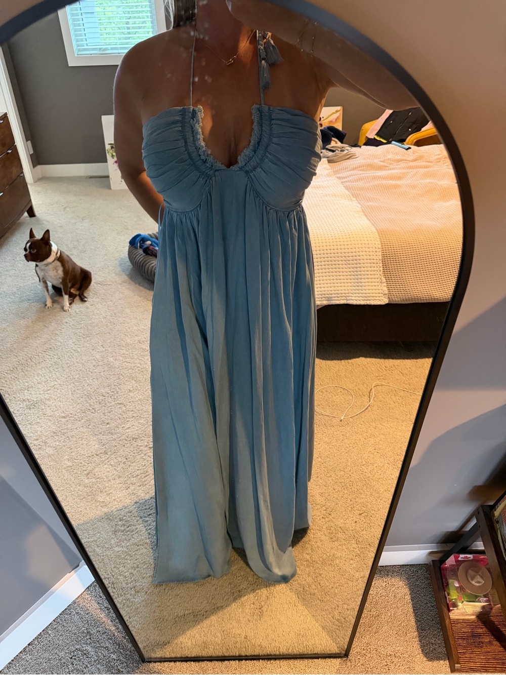 Promesa Strapless Light Blue Ruched Bust Maxi Chemise
